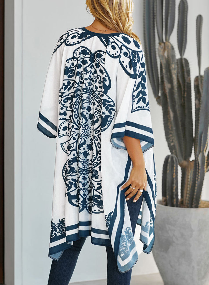 LC85453-1, White Dokotoo Womens 2024 Fashion Print Kimono Tassel Casual Cardigan Loose Cover up