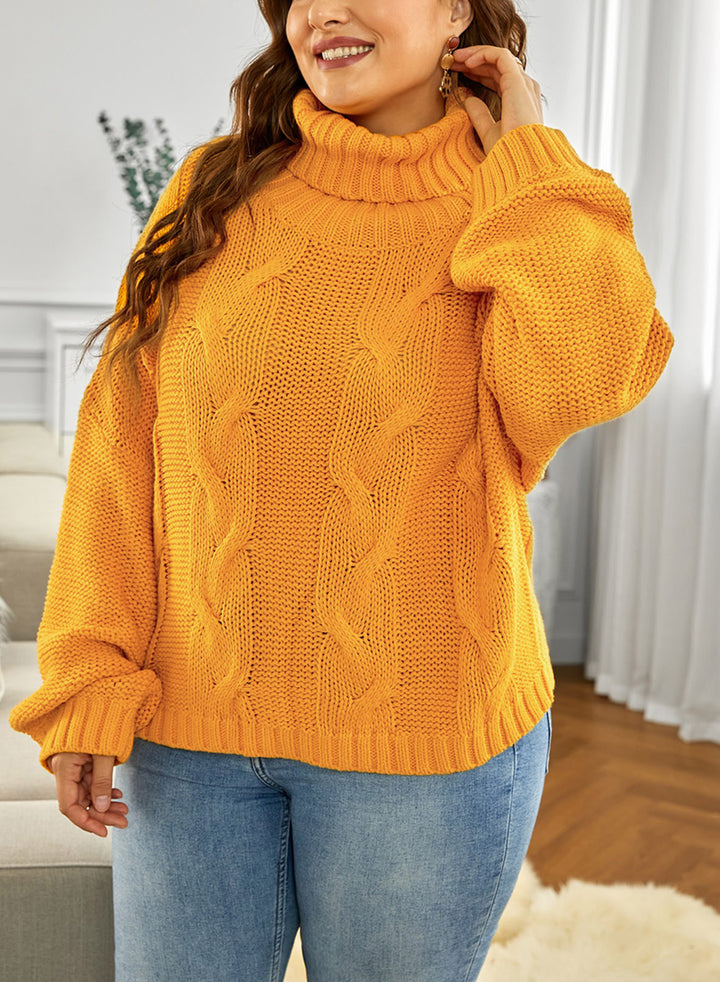LC270034-7-S, LC270034-7-M, LC270034-7-L, LC270034-7-XL, LC270034-7-2XL, LC270034-7-XS, Yellow Dokotoo Women's Winter Casual Long Sleeve Slouchy Turtleneck Loose Solid Color Cable Knit Sweater
